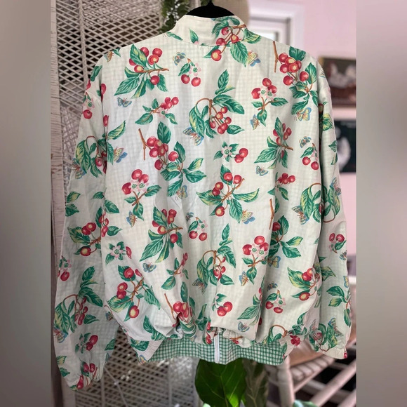 VINTAGE Teddi Reversible Cottagecore Cherry Gingham Zip Up Medium Windbreaker - Picture 2 of 11